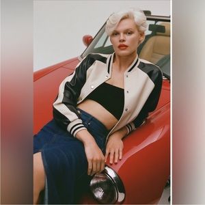 Anthropologie- color block faux leather bomber jacket